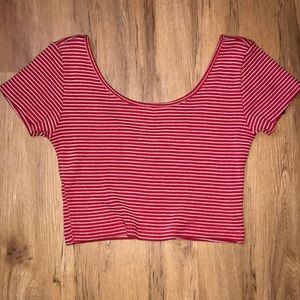 Red and White Striped Crop Top